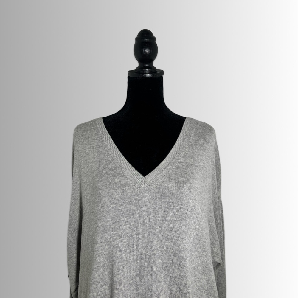 Moda International Cashmere/Cotton Light Gray V-Neck Long Sleeve Tunic Sweater S - Picture 3 of 8